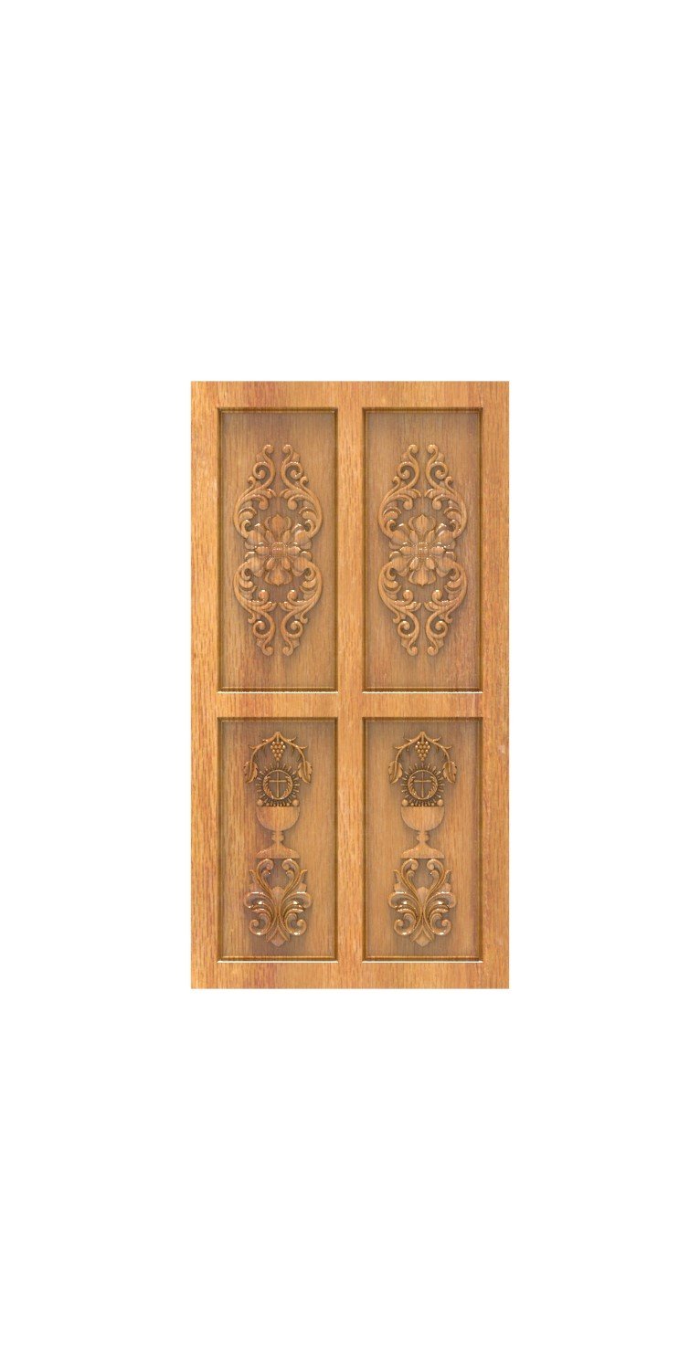 DOUBLE DOOR - 100 Religious Chalice and Floral Relief Carving Design