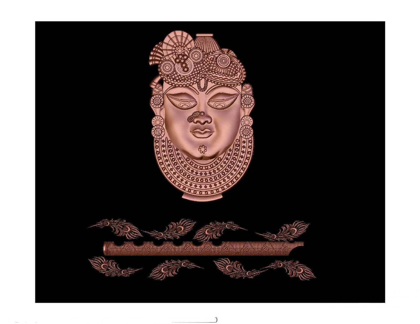 Gods GN - 38 Lord Krishna Flute and Peacock Feather Divine 3D Relief Model