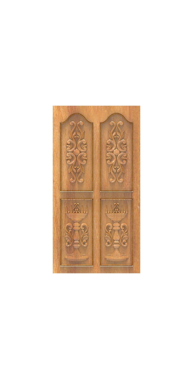 DOUBLE DOOR - 127 Traditional Diya Carved Wooden Main Door 3D Model