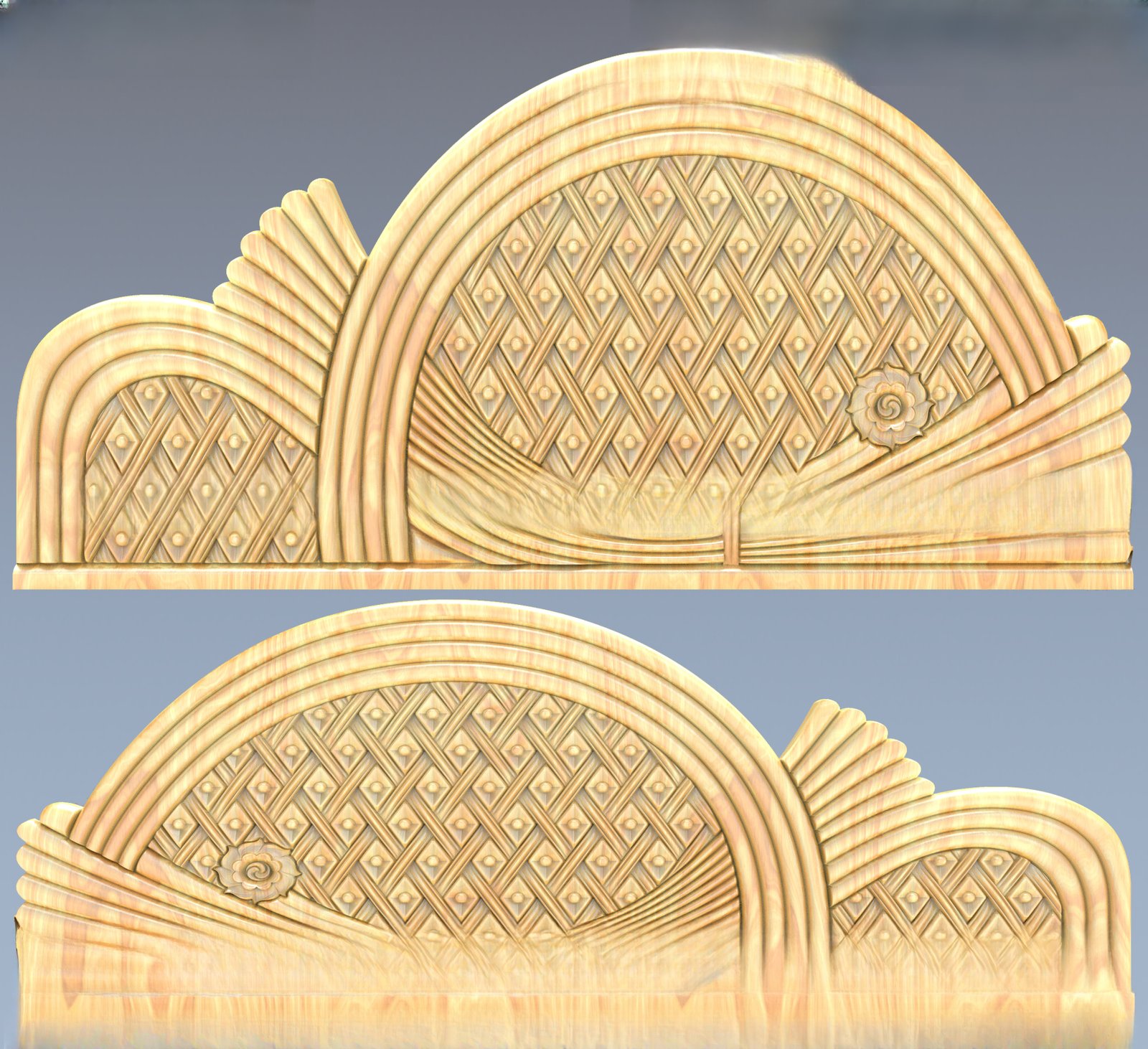 JS Bed - 98 Geometric Lattice and Floral Relief Headboard Panel